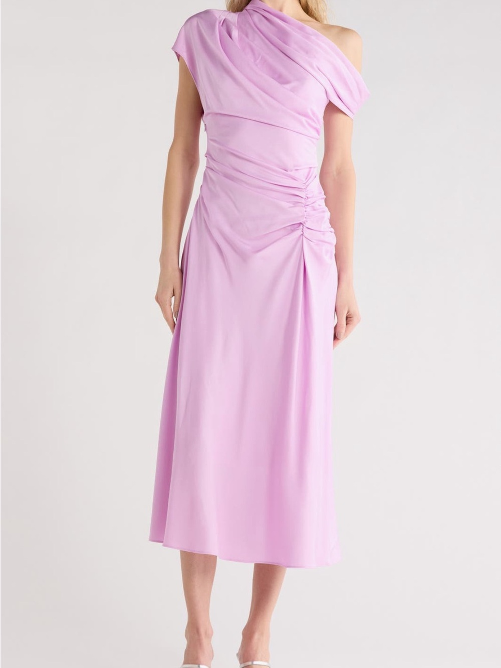 Asymmetrical One-Shoulder Midi Dress in Lilac